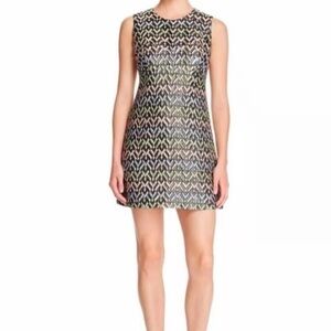 Milly A-Line Chevron Metallic Brocade Metallic Katie Cocktail Dress 14 party